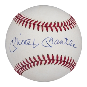 Mickey Mantle Single Signed OAL Brown Baseball (JSA)